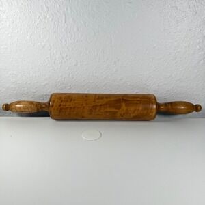 Vintage Tiger Maple Wood Rolling Pin 17 Inch Curly Grain Farmhouse Kitchen Tool